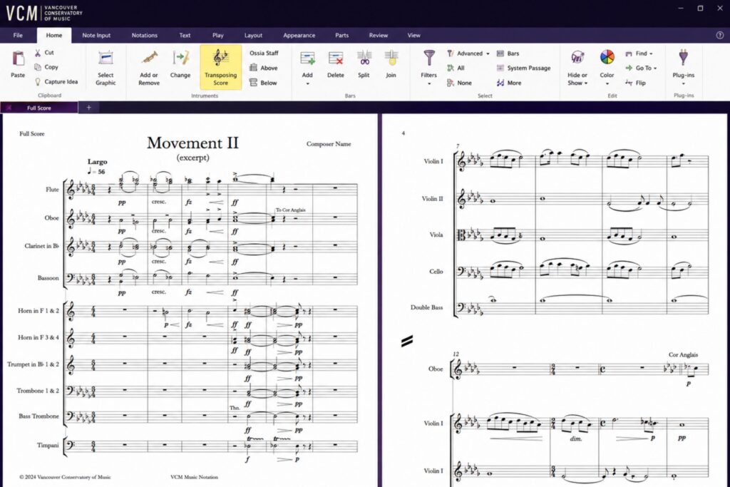 Orchestration and Score Preparation course with Sibelius at Vancouver Conservatory of Music