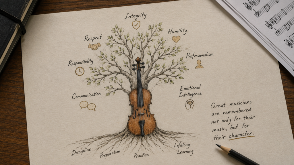 Professional Ethics and Etiquette in Music – Tree illustration representing artistic growth, integrity, and professional values.